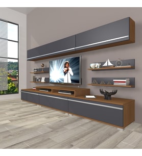 Decoraktiv Ekoflex 8y Mdf Tv Ünitesi Tv Sehpası (Antrasit - Ceviz)
