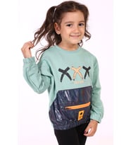 Toontoy Kız Çocuk Cep Detaylı Baskılı Sweatshirt (Yeşil)