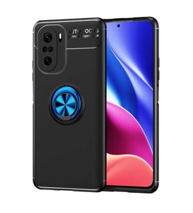 Xiaomi Poco F3 Kılıf Yüzüklü Magnetli Ravel Case (Siyah-Mavi)
