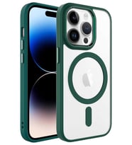 Apple iPhone 14 Pro Max Kılıf Renkli Kenar Şeffaf Kamera Çevresi Metal Magsafe TPU Silikon (Koyu Yeşil)