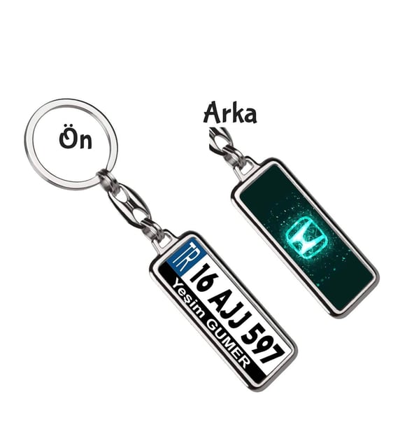 Kişiye Özel Honda  Neon Lights Turkuaz Logo Tema Plaka Anahtarlık (Gümüş)