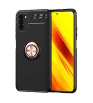 Xiaomi Poco M3 Kılıf Yüzüklü Magnetli Ravel Case (Siyah-Rose Gold)