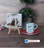 Arkadaşa Hediye Fotoğraflı Dekoratif Taş, Ahşap Altlıklı Türk Kahvesi Fincanı Hediye (Model 8)