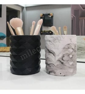 Masaüstü 2'li Mermer Desenli Beton Kalemlik Seti (Siyah)