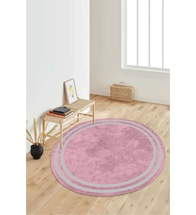 Dijital Baskılı Kaymaz Taban Yıkanabilir Yuvarlak Salon Halısı Koridor Halısı Paspas NDY-SD-299 (Pembe)