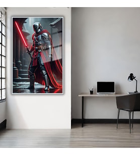 Metal Çerçeveli Cam Tablo Film Karakteri Mandalorian (Gümüş)