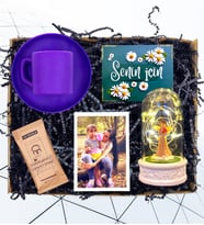 Kişiye Özel Fotoğraflı Set & Renkli Kahve Fincanı & Işıklı Şans Melekli Fanus HA1 (Mor)