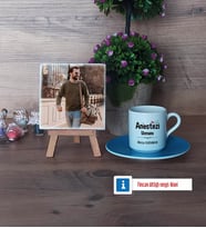 Anestezi Uzmanı Fotoğraflı Dekoratif Taş, Ahşap Altlıklı Türk Kahvesi Fincanı Hediye (Model 5)