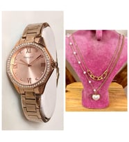 Ferrucci Modern Kasa Şık Çelik Kadın Kol Saat+%100 Çelik Kolye Hediye (Rose)