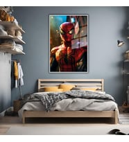 Metal Çerçeveli Temperli Cam Tablo Film Karakteri Spider Man (Gümüş)