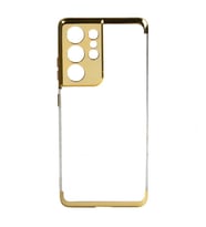 Galaxy S21 Ultra Kılıf Zore Dört Köşeli Lazer Silikon Kılıf (Gold)