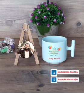 Doğum Günü Hediyesi Kupa Bardak Beyaz ve Fotoğraflı Ahşap Anahtarlık Hediye (Model 12)