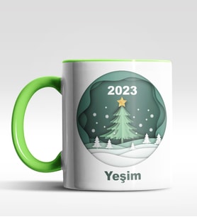 Kişiye Özel Çam Ağacı 2022 Tasarımlı Siyah Kupa (Yeşil)