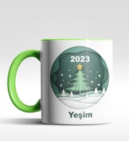 Kişiye Özel Çam Ağacı 2022 Tasarımlı Siyah Kupa (Yeşil)