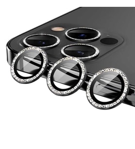 Uyumlu Model Apple iPhone 11 Pro Taşlı Kamera Lens Koruyucu Çerçeveli Koruyucu (Siyah)