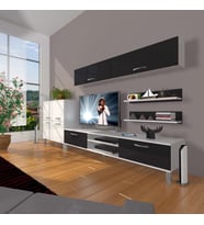 Decoraktiv Eko 6y Mdf Dvd Krom Ayaklı Tv Ünitesi Tv Sehpası (Beyaz-Siyah)