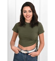 Büzgü Detaylı Kısa Kollu Tshirt 9958 (Yeşil)