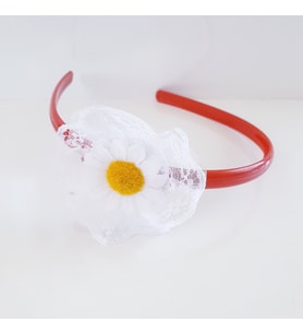 Papatyalı tüllü kız çocuk taç (Beyaz)