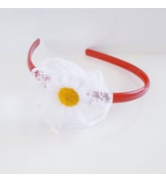 Papatyalı tüllü kız çocuk taç (Beyaz)
