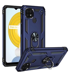 Realme C21 Kılıf Yüzüklü Standlı Manyetikli Armor Zırh (Mavi)
