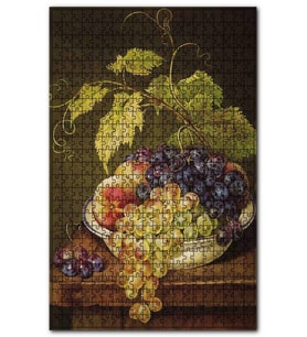 Cakapuzzle Tabakta Siyah Beyaz Üzüm ve Şeftali Görseli Puzzle Yapboz MDF (Ahşap) (500 Parça)
