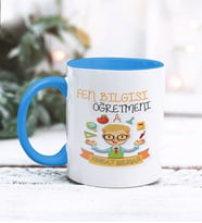 Fen ve Teknoloji Öğretmeni Tasarımlı Kişiye Özel Kupa Bardak (Mavi)