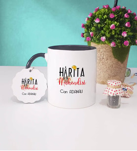 Harita Mühendisi Kupa Bardak ve Anahtarlık (Siyah)