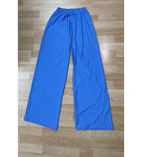 Betimoda Kadın Beli Lastikli Bol Paça Oversize Bürümcük Kumaş Uzun Hardal Pantolon (Mavi)
