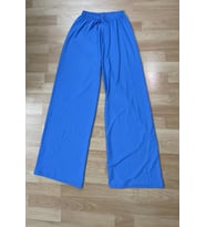 Betimoda Kadın Beli Lastikli Bol Paça Oversize Bürümcük Kumaş Uzun Hardal Pantolon (Mavi)