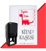 Kişiye Özel  Dinazor Silüeti 7 Tarihli Kitap Kaşesi (Kırmızı)