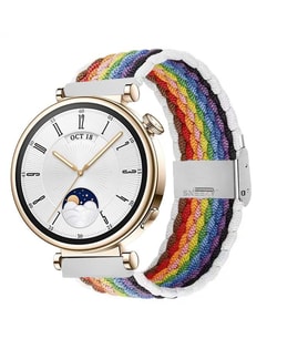 Sneezy Huawei Watch GT 4 41mm İle Uyumlu 18mm Metal Klips Solo Fiberlink Örgü Kordon (Desenli Beyaz)