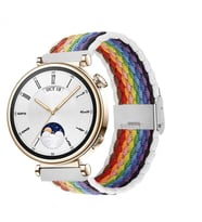 Sneezy Huawei Watch GT 4 41mm İle Uyumlu 18mm Metal Klips Solo Fiberlink Örgü Kordon (Desenli Beyaz)