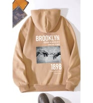 Unisex Oversize 1898 Brooklyn Baskılı Sweatshirt (Bej)