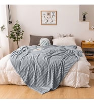 Tek Kişilik Fitilli Yumuşak Dokulu Battaniye 170 x 230 cm (Açık Gri)