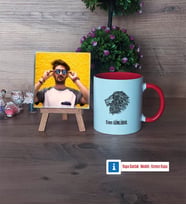 Aslan Fotoğraflı Dekoratif Taş, Kupa Bardak Beyaz Hediye (Model 2)