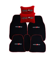 Honda 5 Parça Nakışlı Oto Halı Paspas / Honda Araç Oto Boyun Yastık (Siyah-Kırmızı)