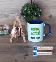 Petrol ve Doğalgaz Mühendisi Kupa Bardak Beyaz ve Fotoğraflı Ahşap Anahtarlık Hediye (Model 3)