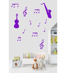 Müzik ve Notalar Dekortaif Duvar Sticker (Mor)