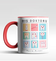 Kişiye Özel Diş Doktoru Tasarımlı Siyah Kupa (Kırmızı-Beyaz)
