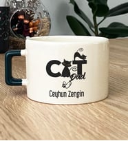 Kişiye Özel Cat Dad Hediye Lüks Fincan Kedi Babası -3- (Koyu Yeşil)