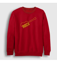Presmono Unisex Bordo Logo Rock Guitar Sweatshirt 382988tt (Kırmızı)