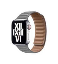 Uyumlu Model Apple Watch 7 8 45mm Kordon Baklalı Deri Kordon (Gri)