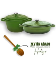 Lava Döküm 2X New Heritage Serisi Döküm Demir Tencere Tava Seti (Yeşil)