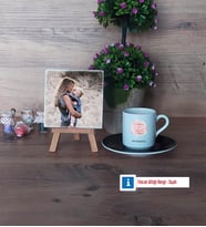 Anneye Doğum Günü Hediyesi Fotoğraflı Dekoratif Taş, Ahşap Altlıklı Türk Kahvesi Fincanı Hediye (Model 7)