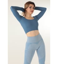 DoReMi Seamless Straplez Uzun Kollu Fitilli Büstiyer (İndigo)