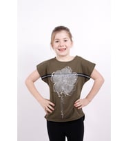 Toontoy Kız Çocuk Çiçek Şeritli Tişört (Haki)