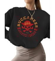 Bej erkek bisiklet yaka 3 iplik şardonlu Korsan kulübü - korsan kafatası Baskılı Sweatshirt kadın (Siyah)