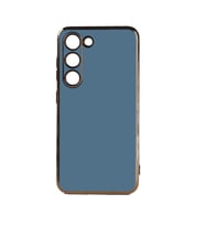 Samsung Galaxy S23 Kılıf Kenarları Gold Kamera Korumalı Renkli Pastel Silikon Siyah BARK (Mavi)