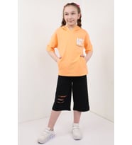 Toontoy Kız Çocuk Göğsü Get ! Baskılı Kapüşonlu Kaprili Takım (Oranj)