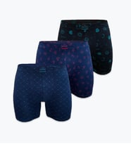 Malabadi Desenli Modal Erkek Uzun Boxer 3 Adet 3M250 (Mavi-Siyah)